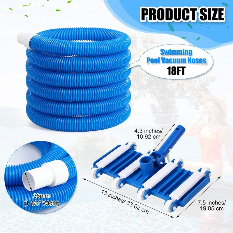 Innconee 14" Swimming Pool Vacuum Head with 47" Long Pool Pole and 1-1/4" x 18ft Pool Vacuum Hoses Flexible Pool Vacuum Head with Wheels for Inground Pool Cleaning - Image 2
